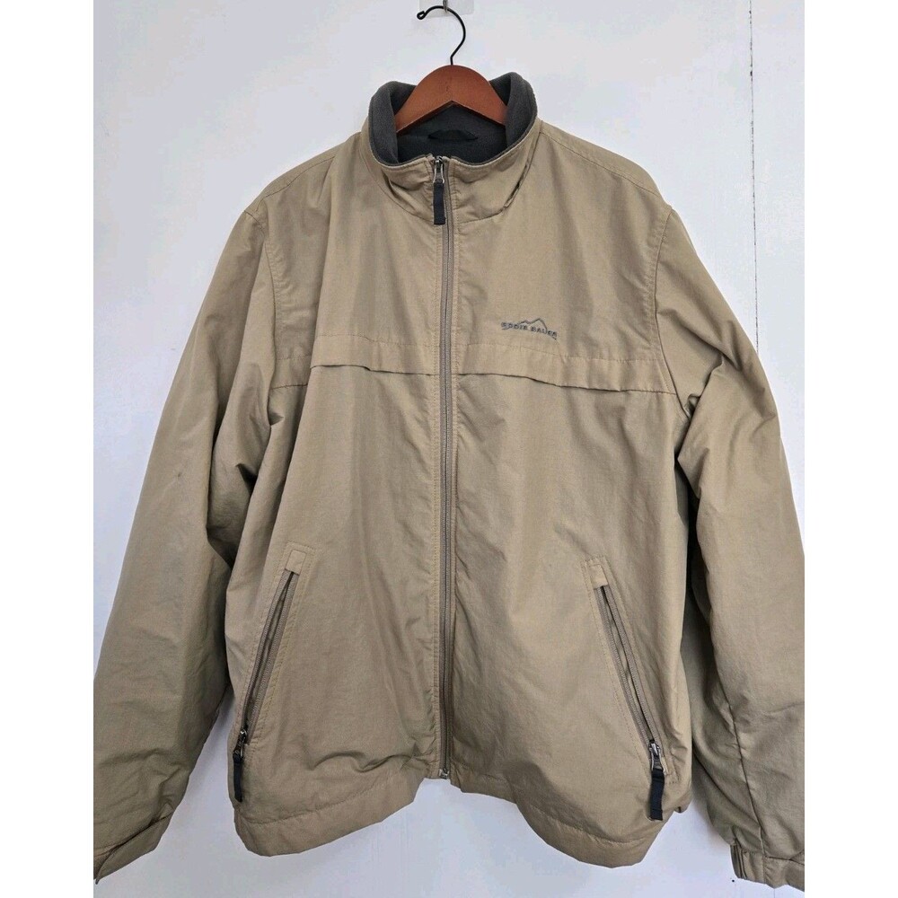 Eddie‎ Bauer Jacket Mens XL Nylon Chore Coat Khaki Zip Water Resistant Outdoor